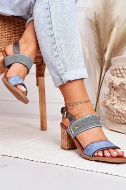 Online Sandały Na Korkowym Słupku Niebieskie Emmy Damskie Sandały Na Obcasie