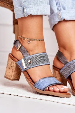 Online Sandały Na Korkowym Słupku Niebieskie Emmy Damskie Sandały Na Obcasie