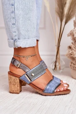 Online Sandały Na Korkowym Słupku Niebieskie Emmy Damskie Sandały Na Obcasie
