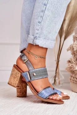 Online Sandały Na Korkowym Słupku Niebieskie Emmy Damskie Sandały Na Obcasie