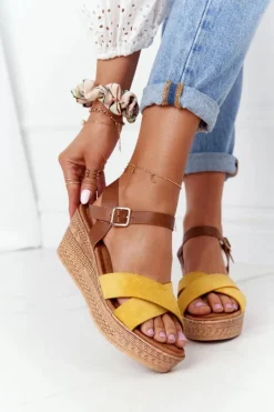 Sandały Na Koturnie>Damskie buty S.Barski Sandały Na Koturnie S.Barski GD-38 Żółte