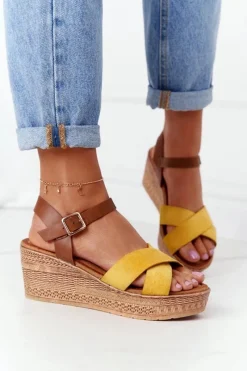 Sandały Na Koturnie>Damskie buty S.Barski Sandały Na Koturnie S.Barski GD-38 Żółte