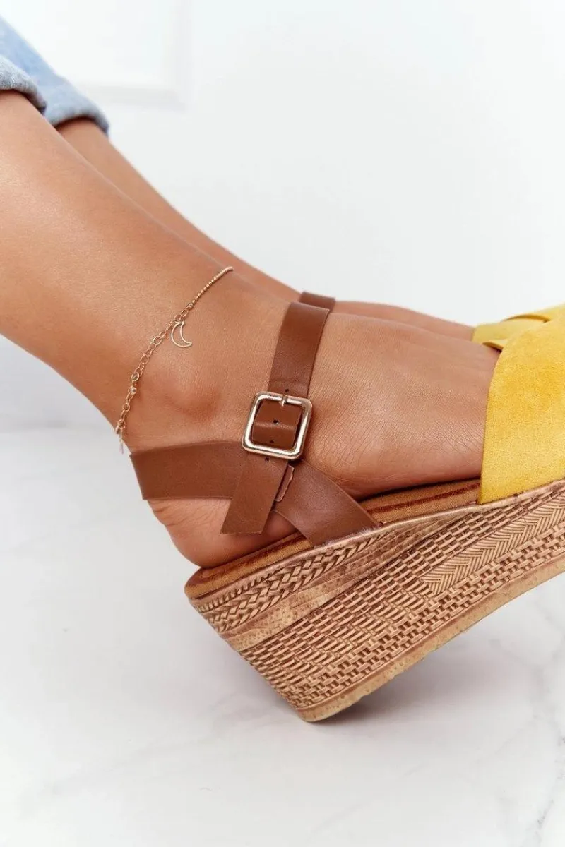 Sandały Na Koturnie>Damskie buty S.Barski Sandały Na Koturnie S.Barski GD-38 Żółte