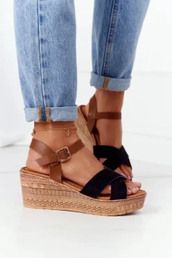 Online Damskie buty S.Barski Sandały Na Koturnie S.Barski GD-38 Czarne