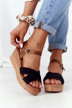 Online Damskie buty S.Barski Sandały Na Koturnie S.Barski GD-38 Czarne