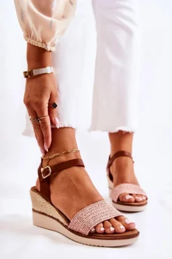 Sandały Na Koturnie>Evento Sandały Na Koturnie Z Plecionką Różowe Tenerife