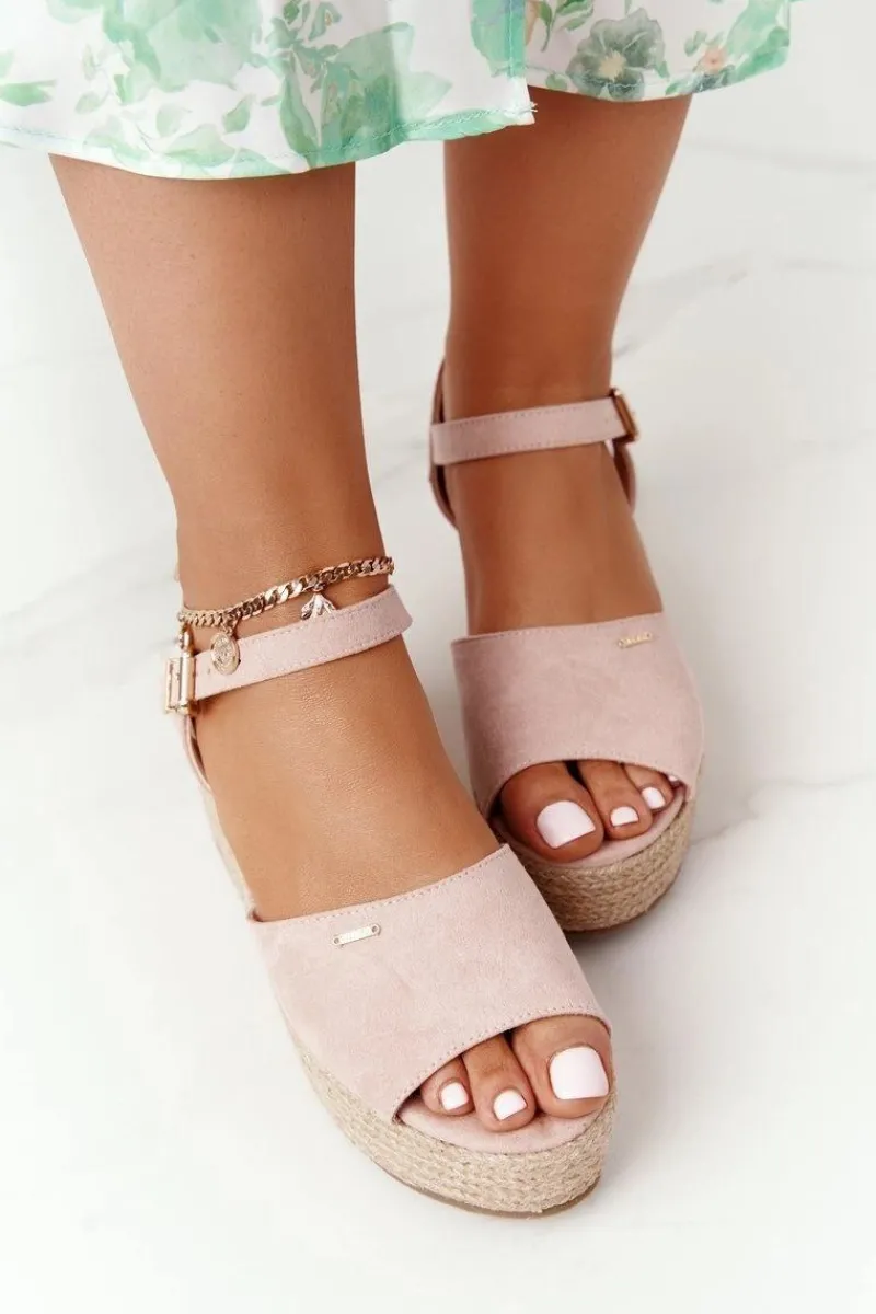 Discount Sandały Na Koturnie Z Plecionką Big Star FF274749 Nude Damskie Sandały Big Star|Sandały Na Koturnie