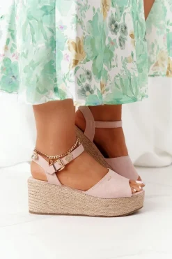 Discount Sandały Na Koturnie Z Plecionką Big Star FF274749 Nude Damskie Sandały Big Star|Sandały Na Koturnie