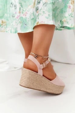 Discount Sandały Na Koturnie Z Plecionką Big Star FF274749 Nude Damskie Sandały Big Star|Sandały Na Koturnie