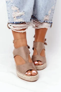 Outlet Evento Sandały Na Koturnie Z Plecionką Beżowe Mykonos