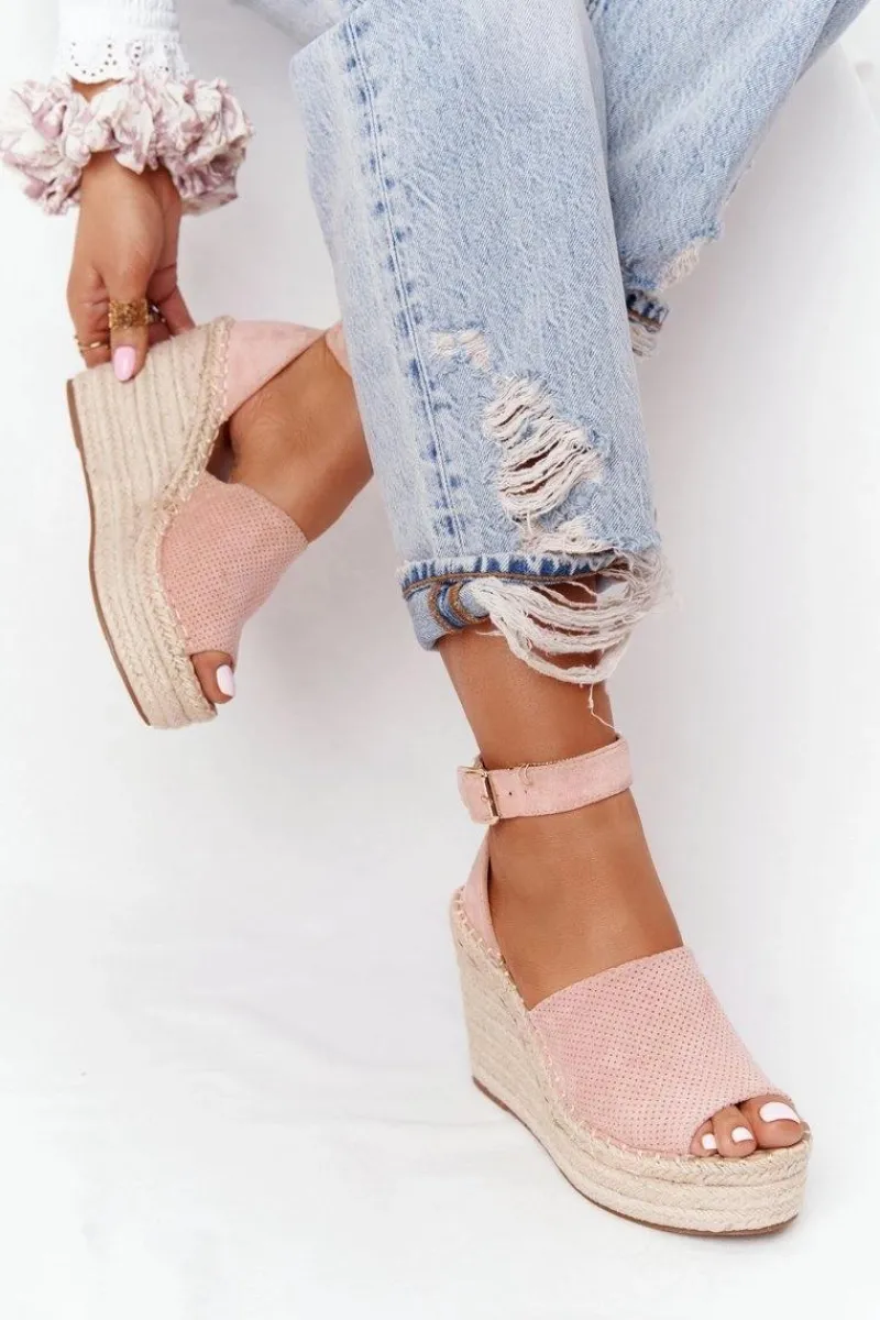 Boto Sandały Na Koturnie Z Plecionką Jasnoróżowe Makenna