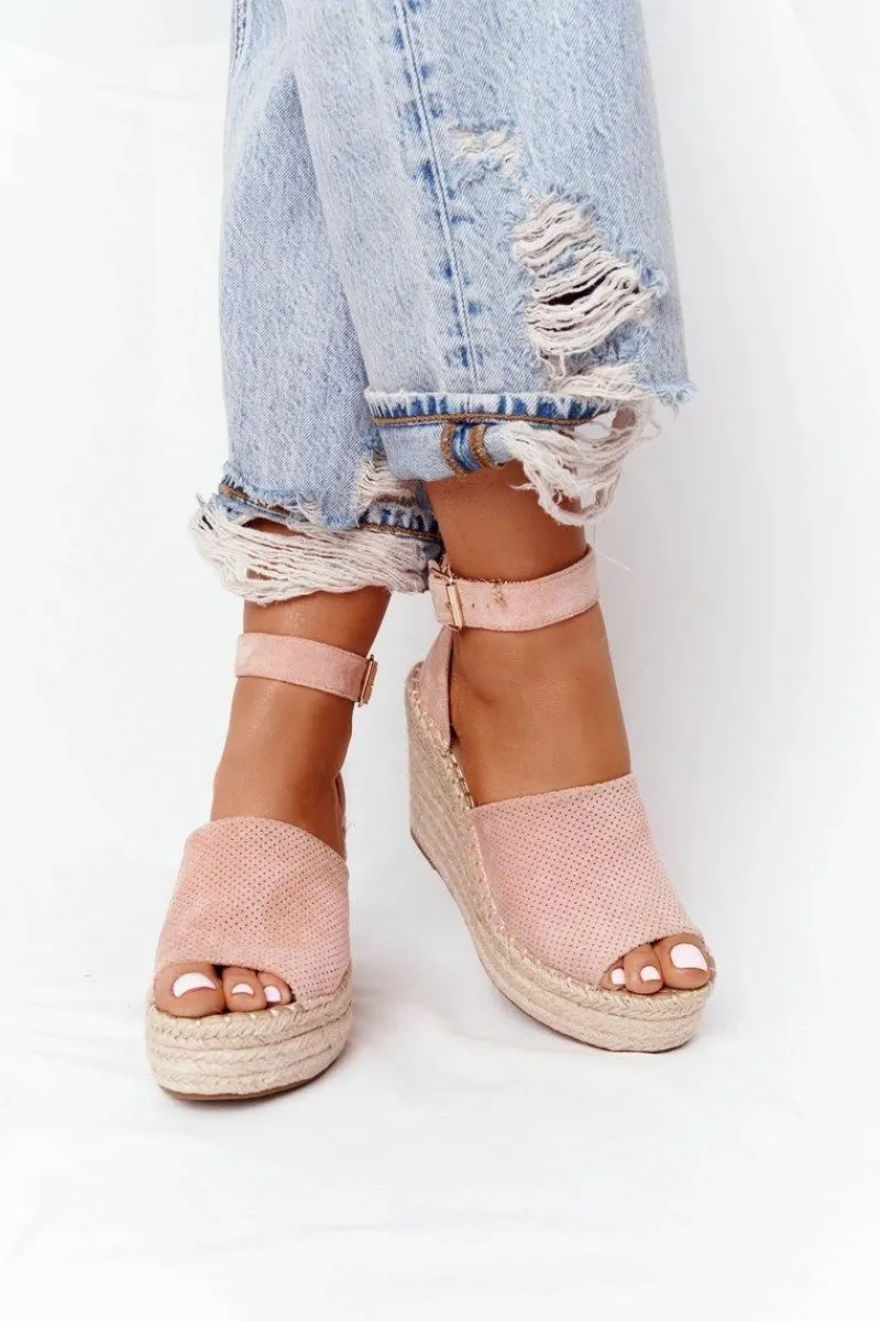 Boto Sandały Na Koturnie Z Plecionką Jasnoróżowe Makenna