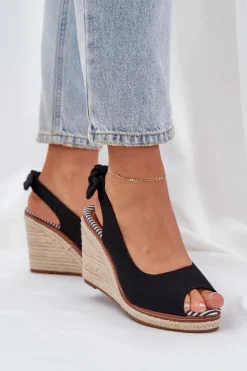 Best Sandały Na Koturnie Z Plecionką Czarne Nanalis Damskie Sandały Na Obcasie|Sandały Na Koturnie