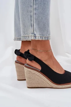 Best Sandały Na Koturnie Z Plecionką Czarne Nanalis Damskie Sandały Na Obcasie|Sandały Na Koturnie