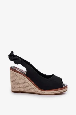 Best Sandały Na Koturnie Z Plecionką Czarne Nanalis Damskie Sandały Na Obcasie|Sandały Na Koturnie