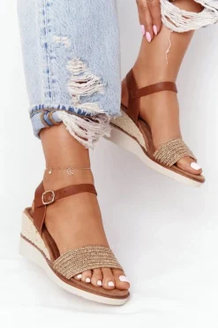 Best Sandały Na Koturnie Z Plecionką Beżowe Tenerife Damskie Sandały Na Koturnie