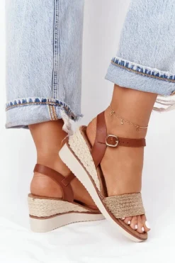 Best Sandały Na Koturnie Z Plecionką Beżowe Tenerife Damskie Sandały Na Koturnie