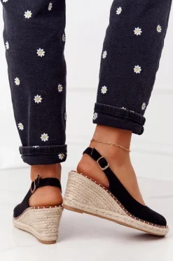 Clearance Boto Sandały Na Koturnie Z Plecionką Czarne Las Palomas