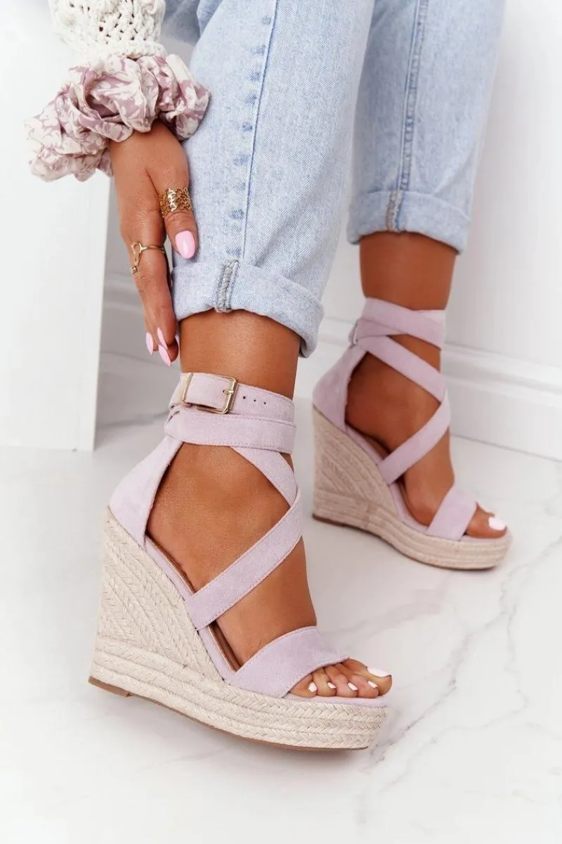 Best Sandały Na Koturnie Z Plecionką Fioletowe Lanzarote Damskie Sandały Na Koturnie