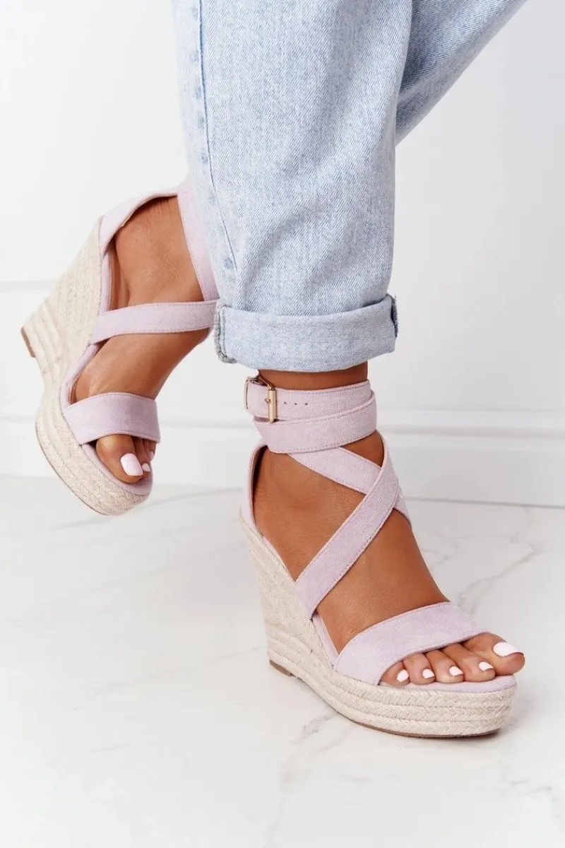 Best Sandały Na Koturnie Z Plecionką Fioletowe Lanzarote Damskie Sandały Na Koturnie