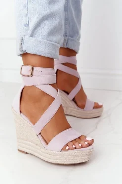 Best Sandały Na Koturnie Z Plecionką Fioletowe Lanzarote Damskie Sandały Na Koturnie