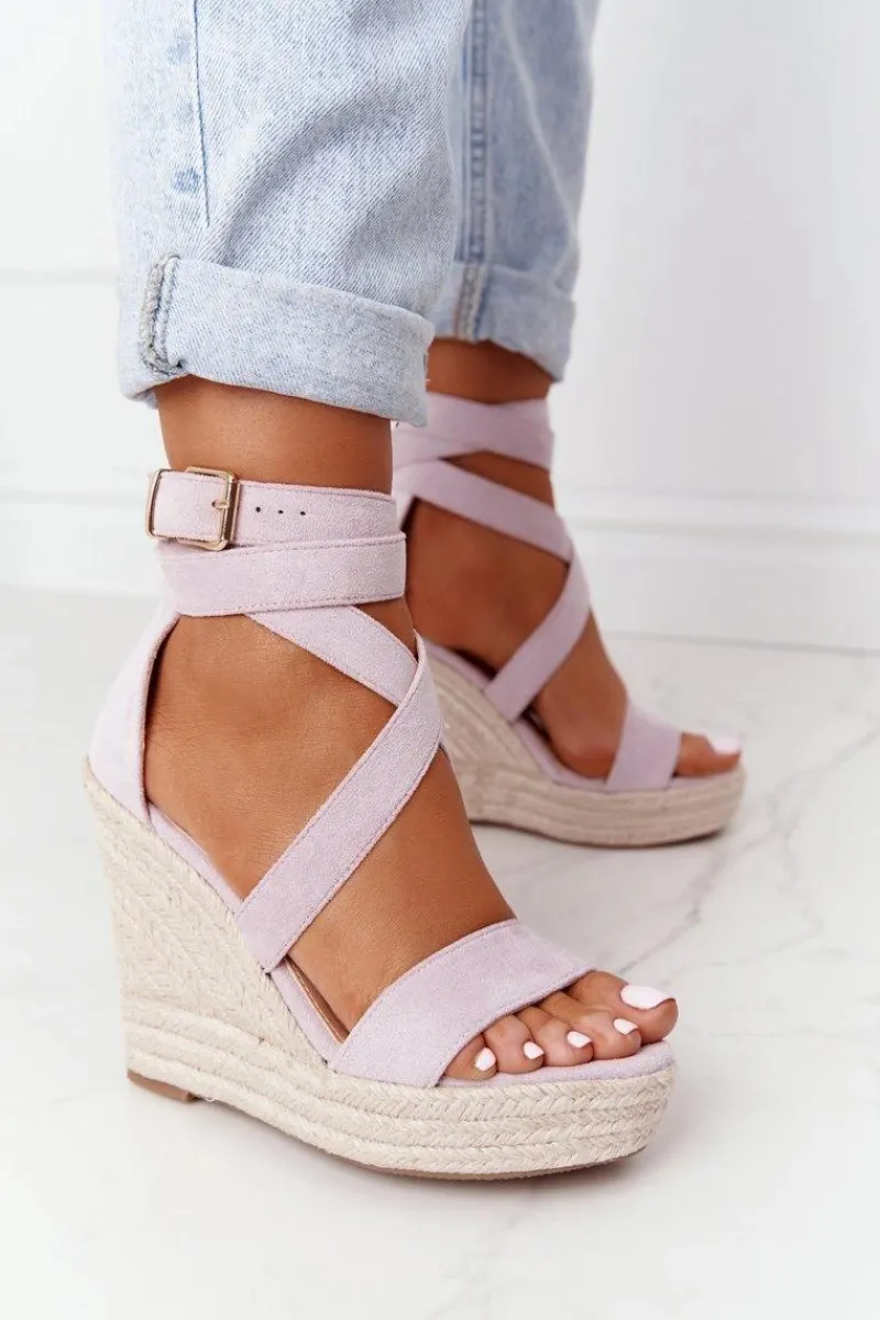 Best Sandały Na Koturnie Z Plecionką Fioletowe Lanzarote Damskie Sandały Na Koturnie