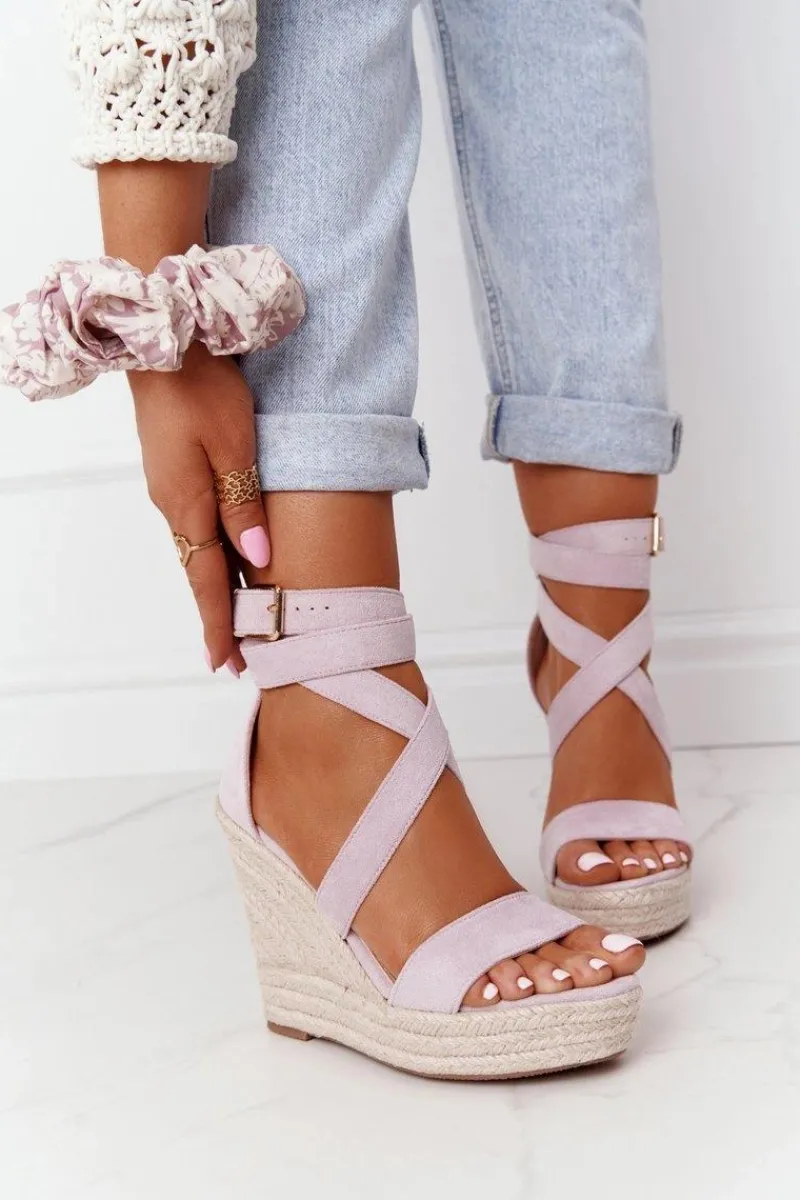 Best Sandały Na Koturnie Z Plecionką Fioletowe Lanzarote Damskie Sandały Na Koturnie