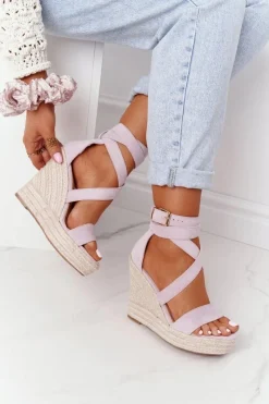 Best Sandały Na Koturnie Z Plecionką Fioletowe Lanzarote Damskie Sandały Na Koturnie