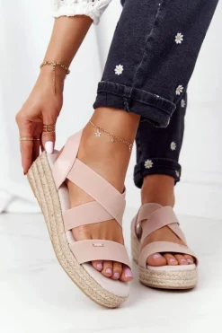 Sandały Big Star|Sandały Na Koturnie>Big Star Shoes Sandały Na Koturnie Ze Ściągaczem Big Star HH274413 Różowe