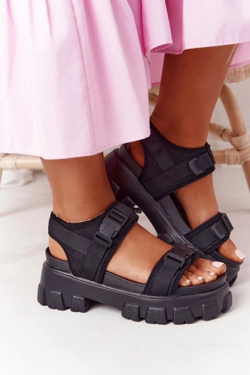 Sandały Płaskie>Boto Sandały Na Masywnej Platformie Czarne Fly High