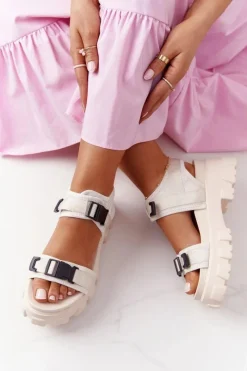 Best Boto Sandały Na Masywnej Platformie Beżowe Fly High