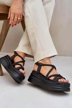 New Boto Sandały Na Masywnej Platformie Z Przeplatającymi Się Paskami Czarne Lanathea