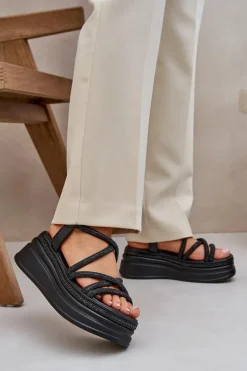 New Boto Sandały Na Masywnej Platformie Z Przeplatającymi Się Paskami Czarne Lanathea