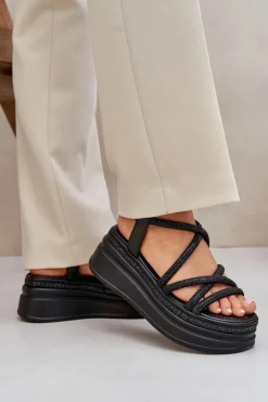 New Boto Sandały Na Masywnej Platformie Z Przeplatającymi Się Paskami Czarne Lanathea