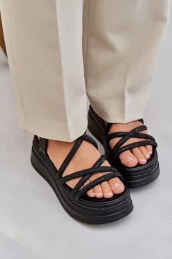 New Boto Sandały Na Masywnej Platformie Z Przeplatającymi Się Paskami Czarne Lanathea