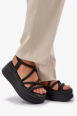 New Boto Sandały Na Masywnej Platformie Z Przeplatającymi Się Paskami Czarne Lanathea