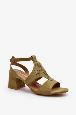 Hot Sandały Na Niskim Obcasie Zielone Eleriva Damskie Sandały Na Obcasie