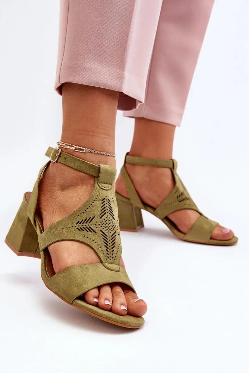 Hot Sandały Na Niskim Obcasie Zielone Eleriva Damskie Sandały Na Obcasie