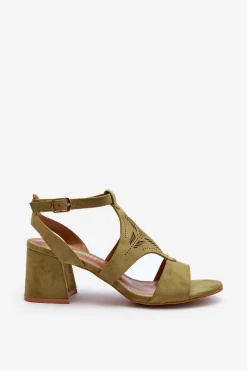 Hot Sandały Na Niskim Obcasie Zielone Eleriva Damskie Sandały Na Obcasie