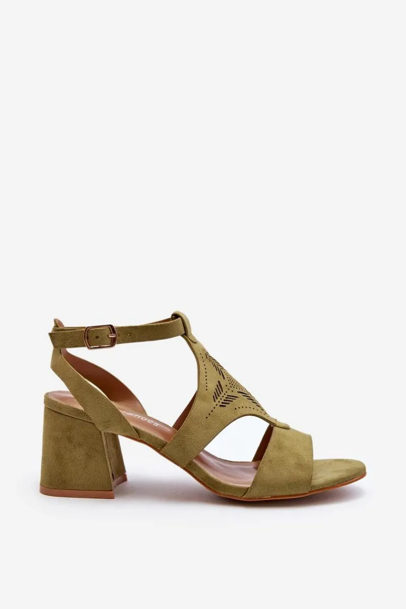 Hot Sandały Na Niskim Obcasie Zielone Eleriva Damskie Sandały Na Obcasie