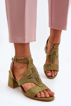 Hot Sandały Na Niskim Obcasie Zielone Eleriva Damskie Sandały Na Obcasie