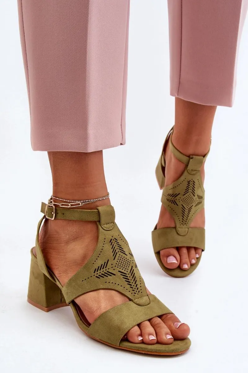Hot Sandały Na Niskim Obcasie Zielone Eleriva Damskie Sandały Na Obcasie