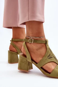 Hot Sandały Na Niskim Obcasie Zielone Eleriva Damskie Sandały Na Obcasie