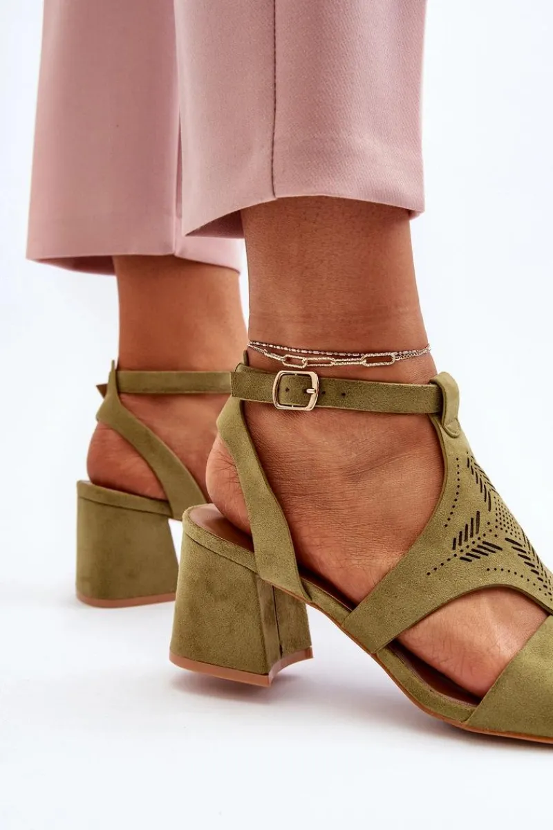 Hot Sandały Na Niskim Obcasie Zielone Eleriva Damskie Sandały Na Obcasie