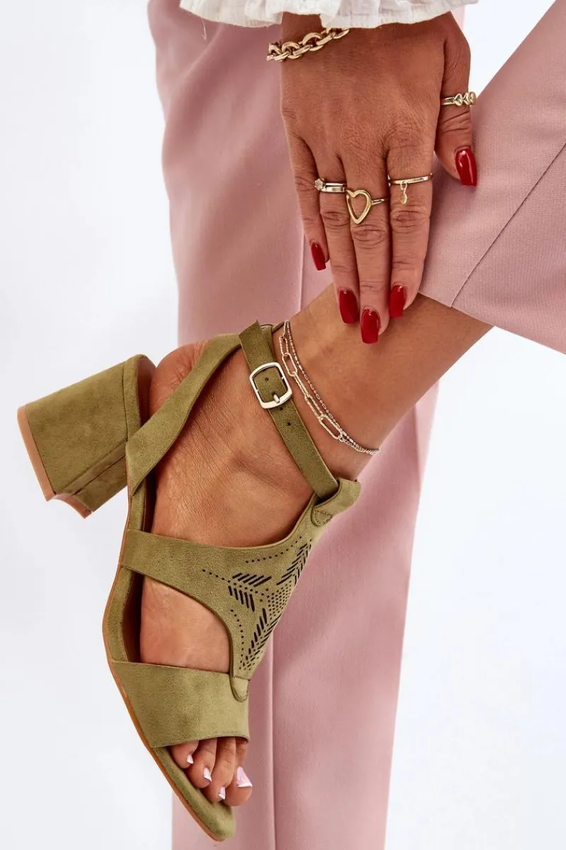 Hot Sandały Na Niskim Obcasie Zielone Eleriva Damskie Sandały Na Obcasie