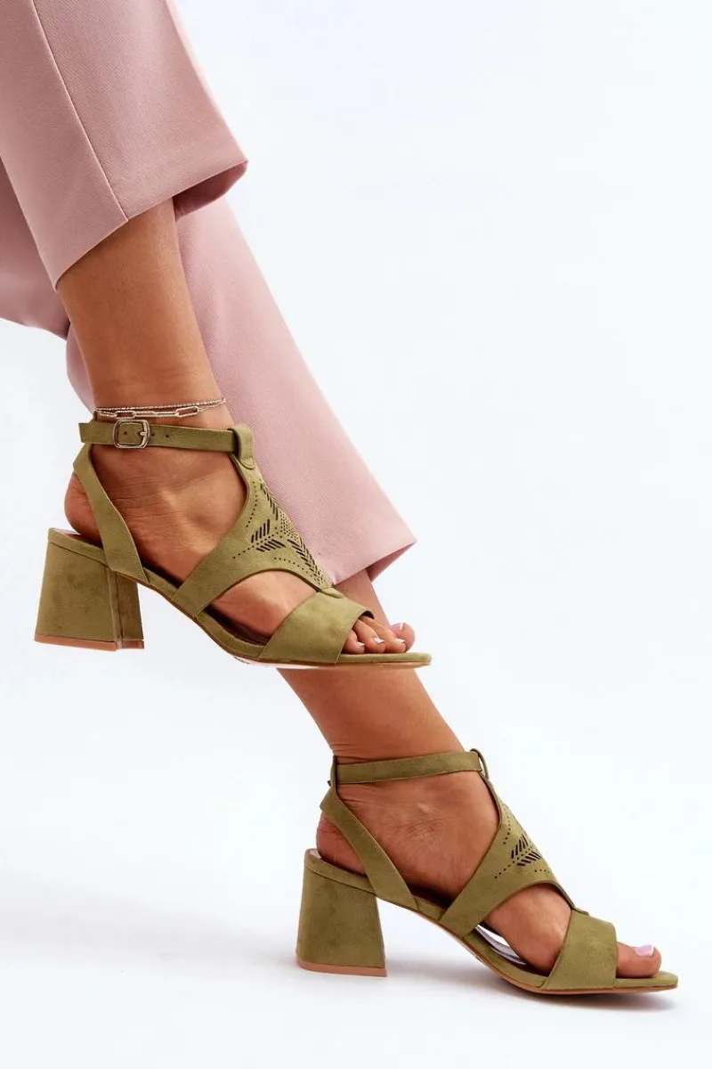 Hot Sandały Na Niskim Obcasie Zielone Eleriva Damskie Sandały Na Obcasie