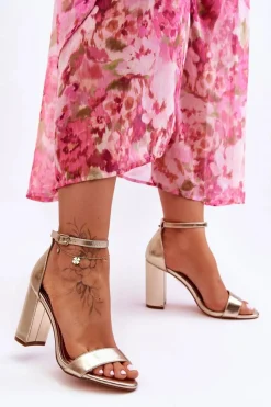 Clearance Sandały Na Obcasie Złote Individual Damskie Sandały Na Obcasie