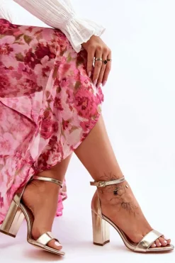 Clearance Sandały Na Obcasie Złote Individual Damskie Sandały Na Obcasie