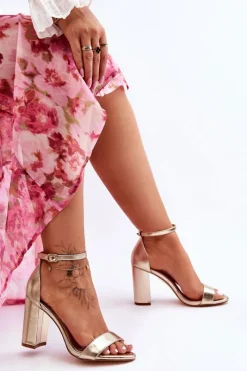 Clearance Sandały Na Obcasie Złote Individual Damskie Sandały Na Obcasie