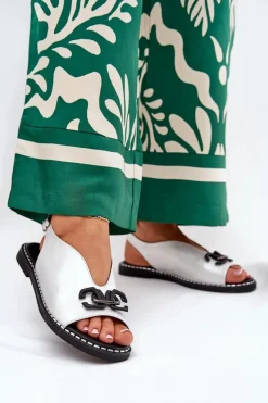 Discount Boto Sandały Na Płaskim Obcasie Z Ozdobą Eko Skóra Srebrne Tillireta Srebrny